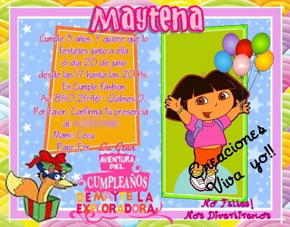 Creaciones "Viva yo": Invitacion de Dora la Exploradora