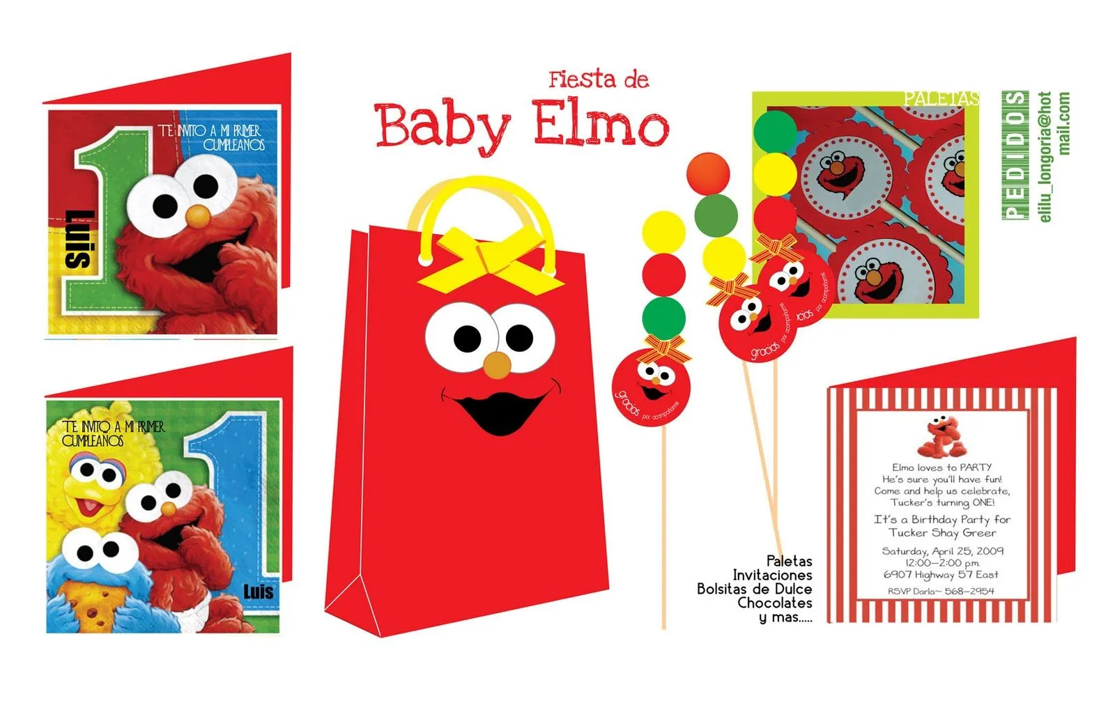 Invitaciones, dulces y chocolates personalizados: Baby Elmo