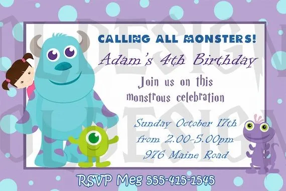 Invitacion de cumpleaños de Monsters fiesta por MySweetLittleOwl