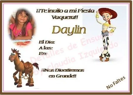 Invitaciones gratis para imprimir de Jessy la Vaquerita - Imagui