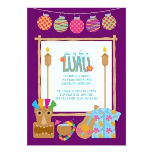 Invitaciones hawaianas del fiesta de Luau Invitación 5" X 7" | Zazzle