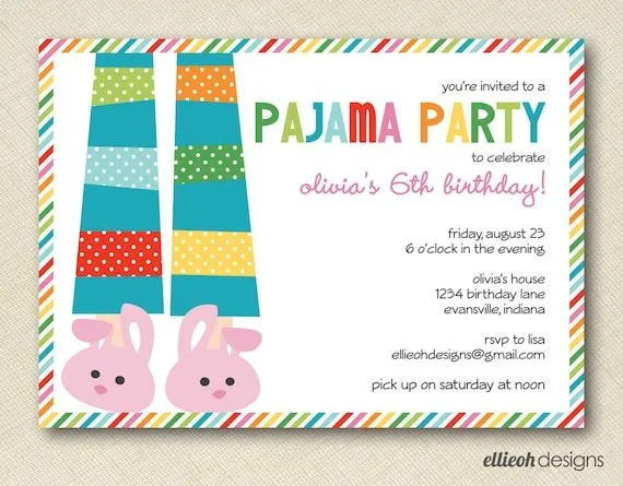 pajama party birthday invite double-sided by ellieohdesigns