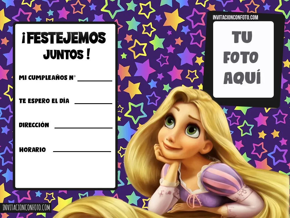 Invitaciones de Rapunzel con Foto | Invitaciones de Cumpleaños Infantiles  con Foto