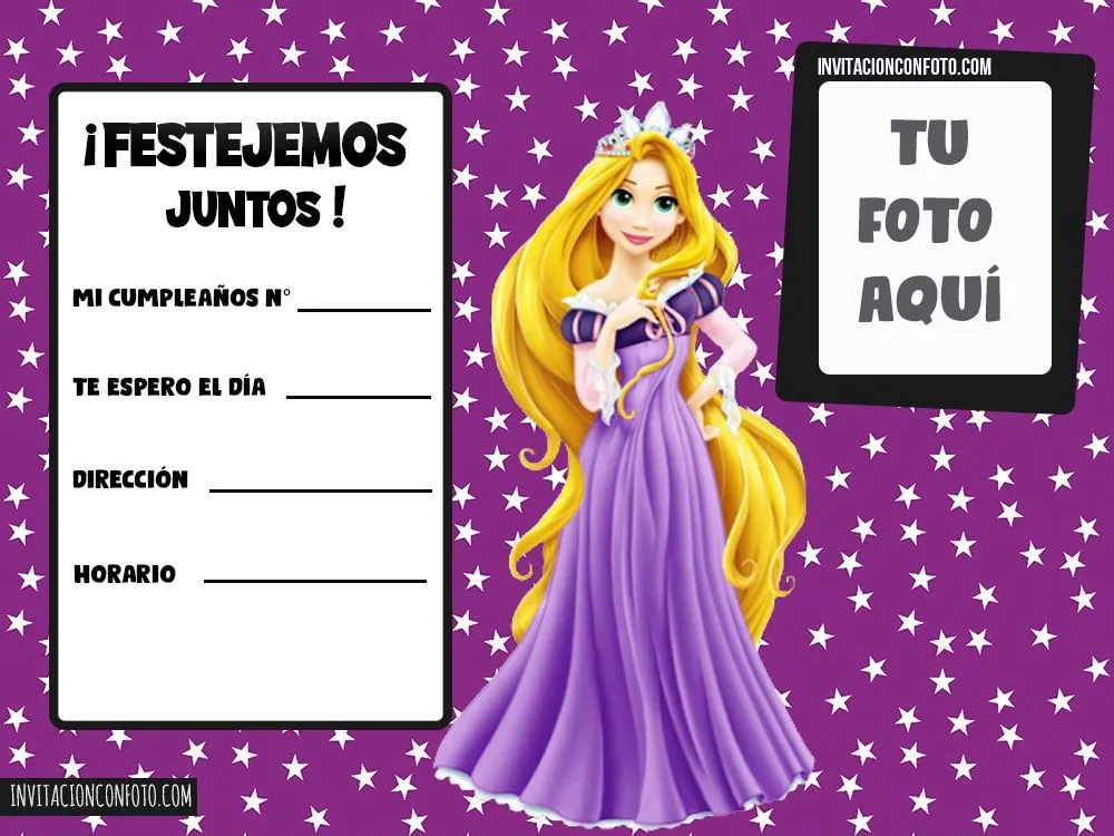 Invitaciones de Rapunzel con Foto | Invitaciones de Cumpleaños Infantiles  con Foto