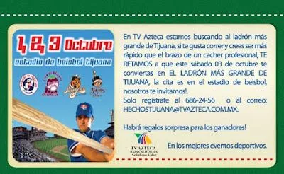 TE INVITAMOS AL BEISBOL ESTE SÁBADO 03 DE OCTUBRE