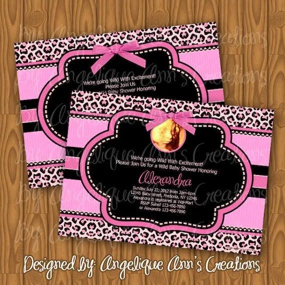 Items similar to Leopard Print and Pink Baby Shower Invitations ...