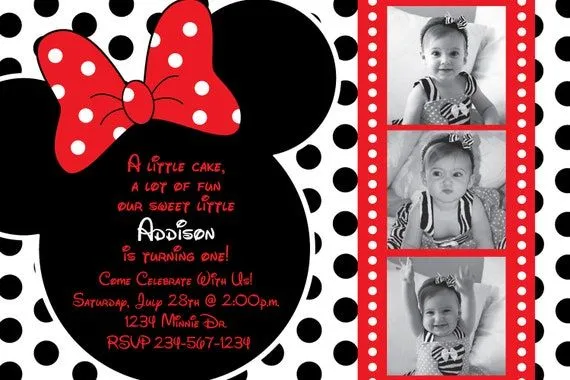 Items similar to Red and Black Polka Dot Minnie Mouse Invitation ...