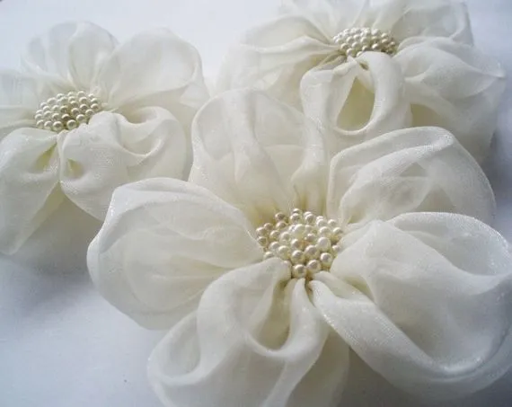 Ivory Chiffon Flowers Handmade Appliques by BizimSupplies on Etsy ...