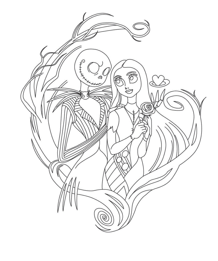 Jack Skellington y Sally para colorear, imprimir e dibujar – Dibujos- Colorear.Com