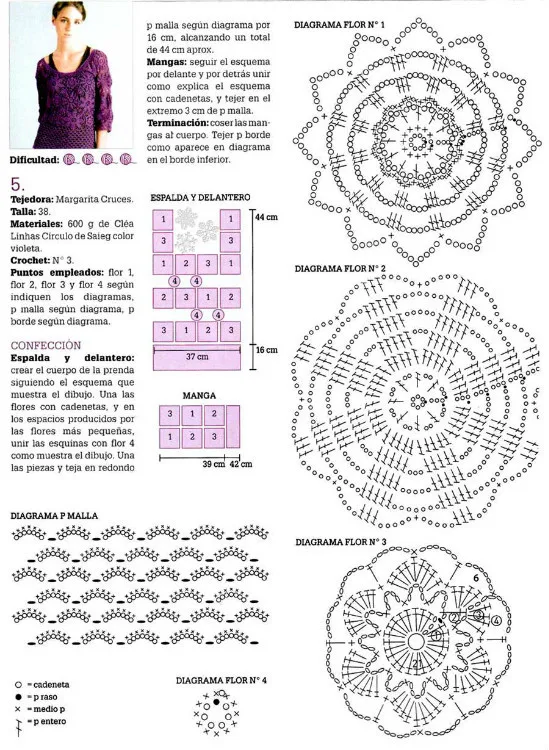 Jersey diagrama flor a ganchillo tutorial