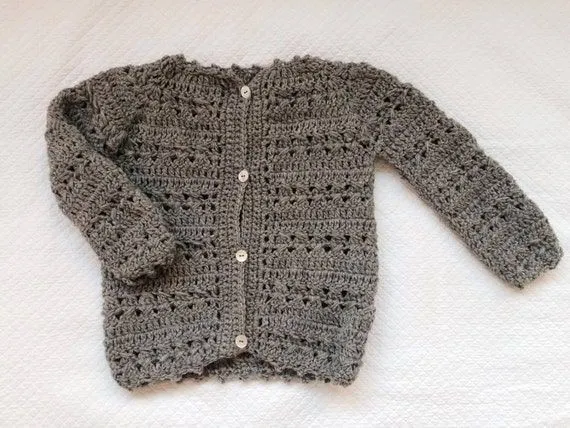 Jersey de niña gris tejido a crochet 100% lana pura tejidos