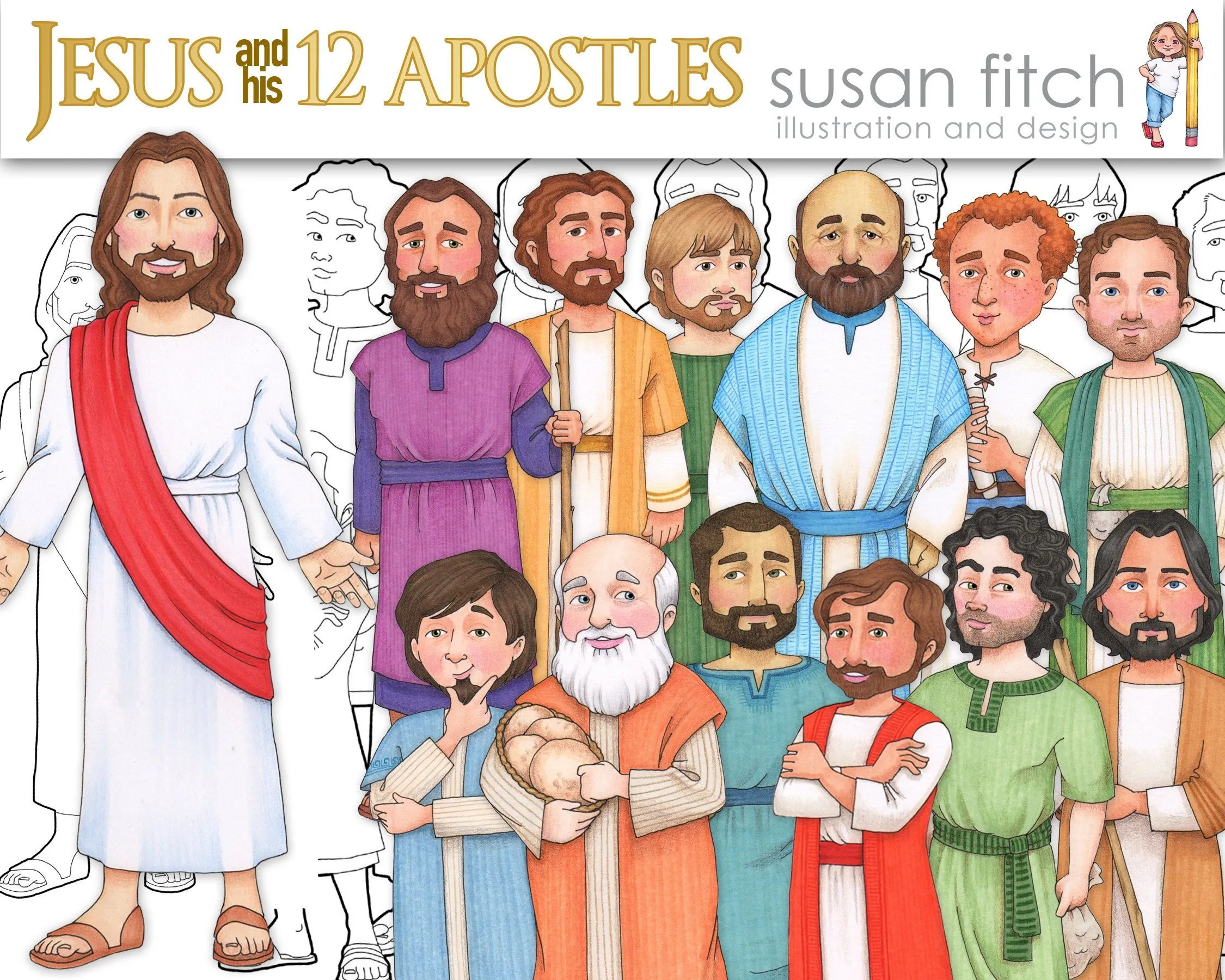 Jesucristo y sus 12 apóstoles clip art y páginas para - Etsy México