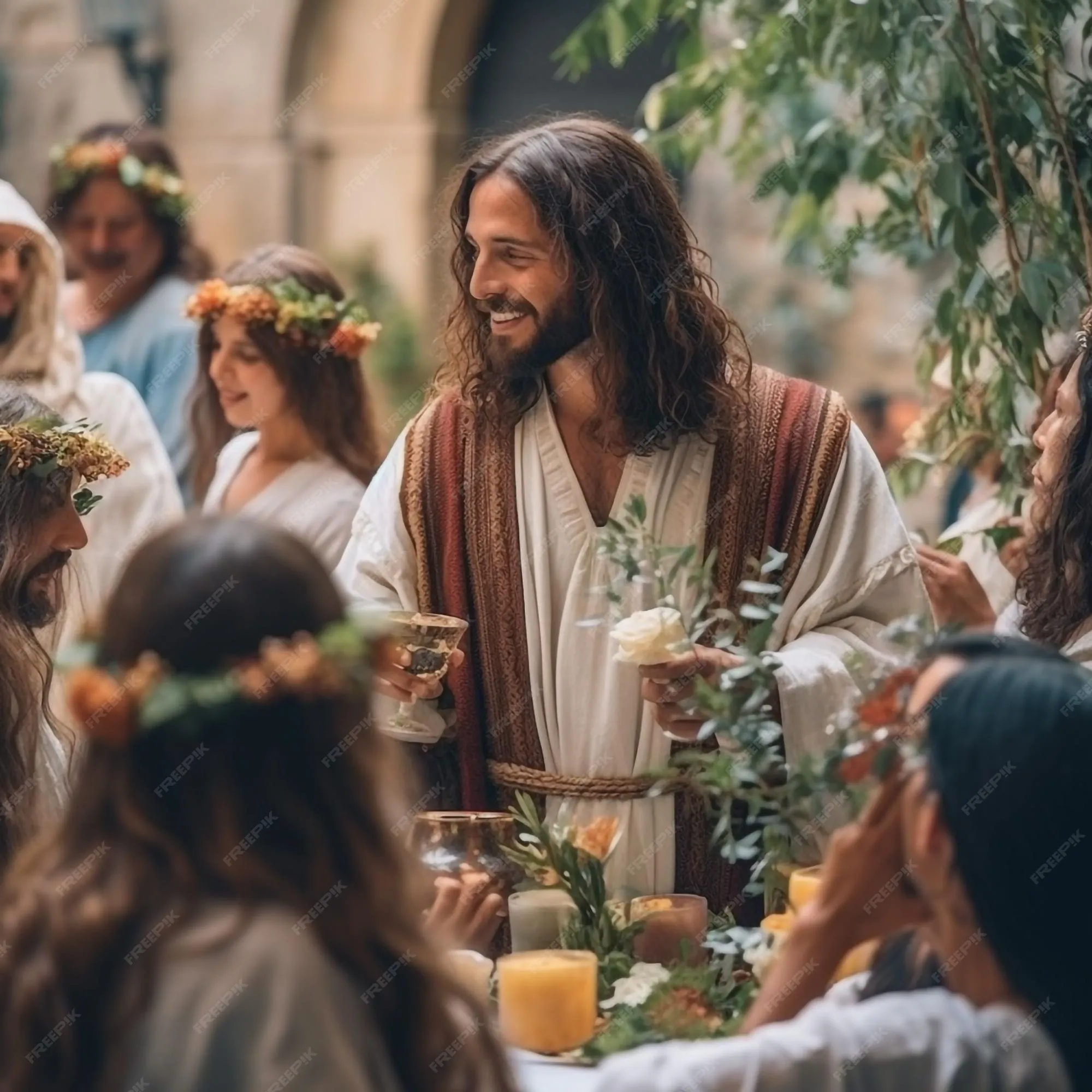 Jesús en las bodas de caná de galilea convirtió el agua en vino | Foto  Premium