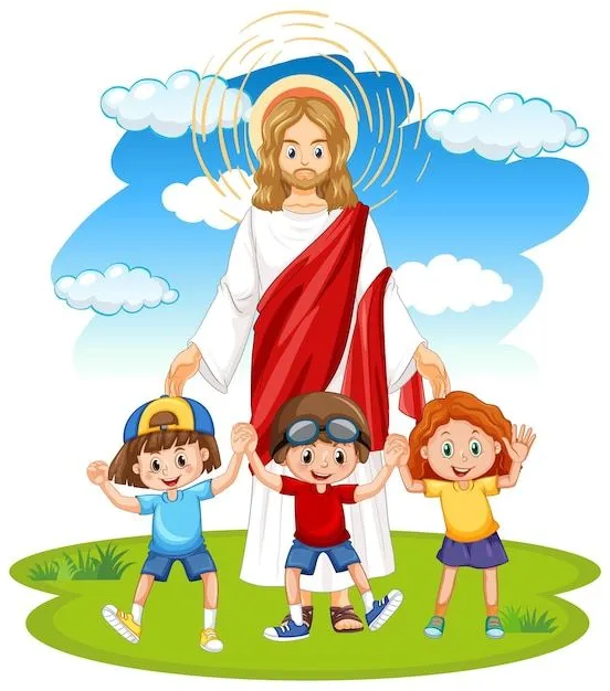 Jesús y los niños sobre fondo blanco. | Vector Gratis