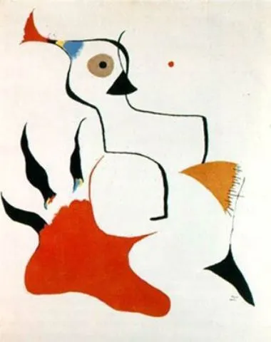 Joan Miro >> Pintura sobre fondo blanco (El pájaro de fuego)