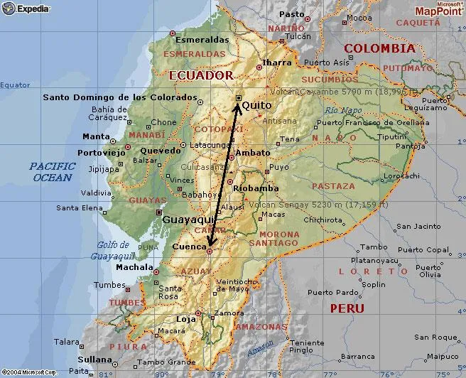 Jorge Juan » Mapa de Ecuador, con la línea medida por Jorge Juan