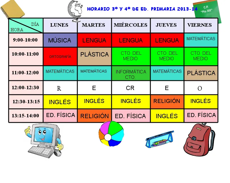 josanprimariaef: HORARIO 3º y 4º de Ed. PRIMARIA CURSO 2013-