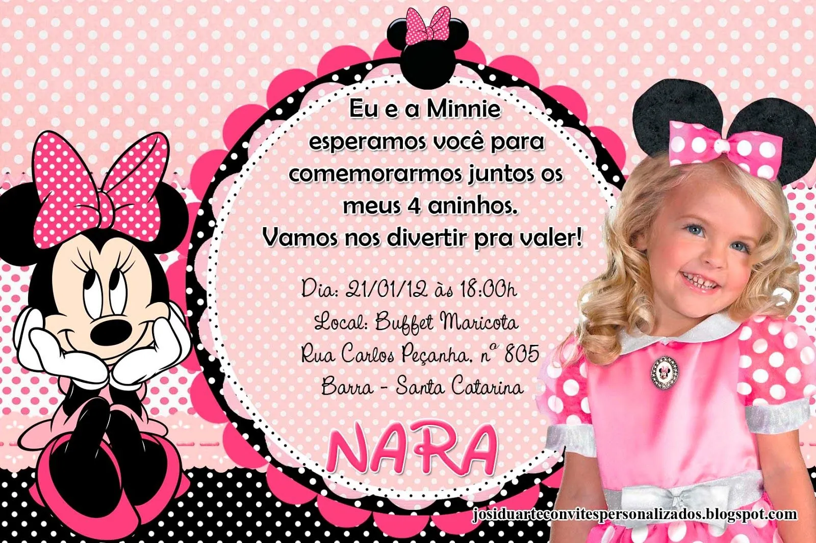 Josi Duarte Convites e Personalizados: Convite Minnie Rosa