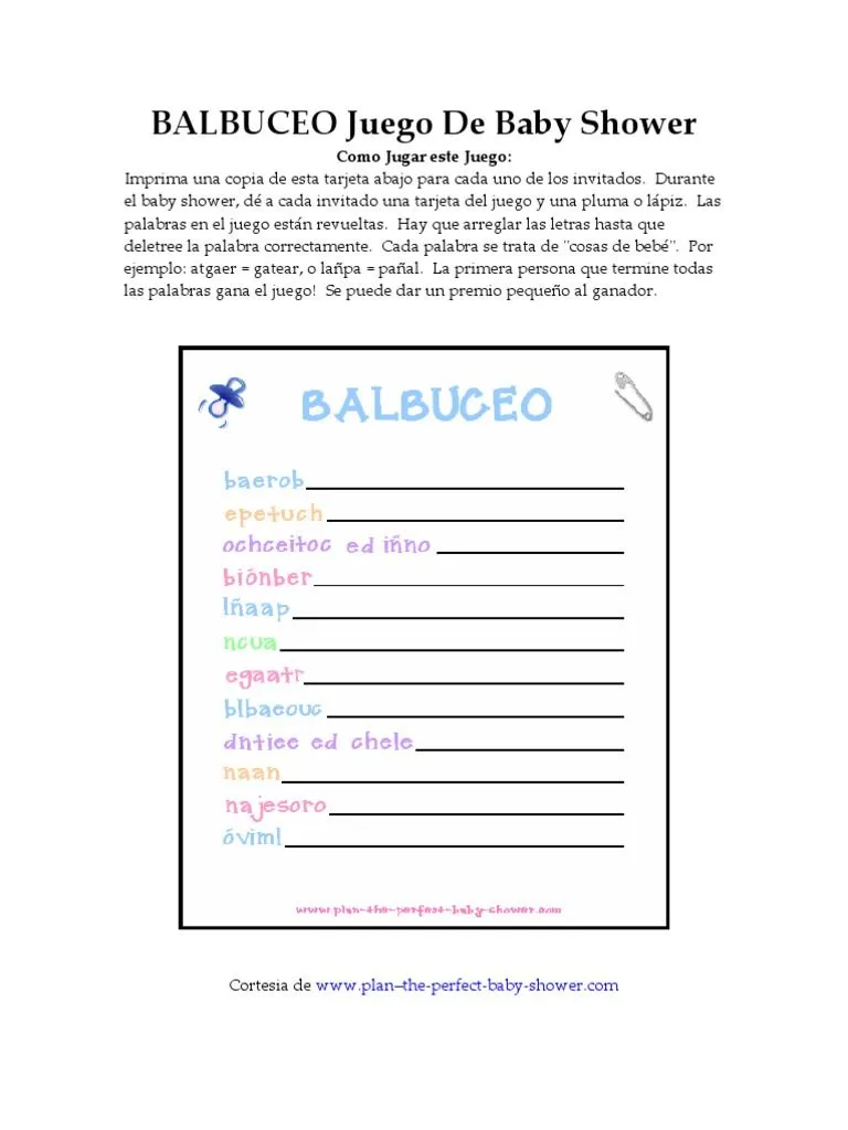 Juego de Baby Shower Gratis | PDF