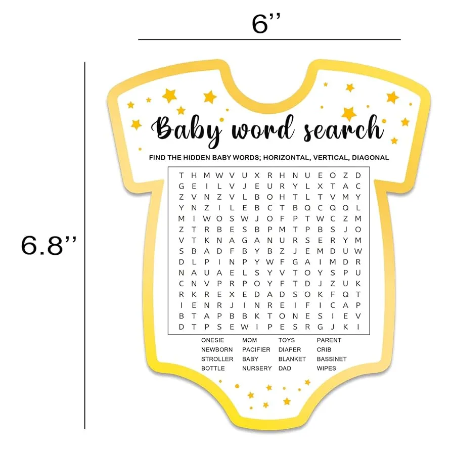 Juego de baby shower, tarjetas de juego de búsqueda de palabras para bebés,  juego de 30 tarjetas, suministros y actividades para fiestas de baby shower,  juegos de revelación de género para invitados,