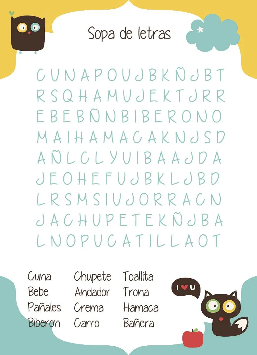 juego babyshower, sopa de letras bebe #babyshower play ...