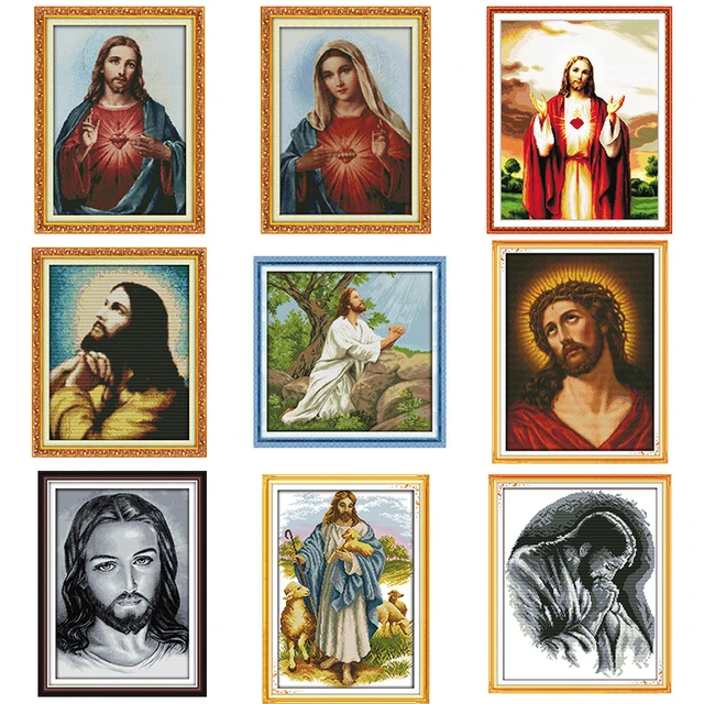 Juego De Bordado De Punto De Cruz Dmc 11ct 14ct, Conjunto De Costura Con  Impresión De Conteo De Pintura, Figura Religiosa Jesús Sagrado Corazón -  Punto De Cruz - AliExpress