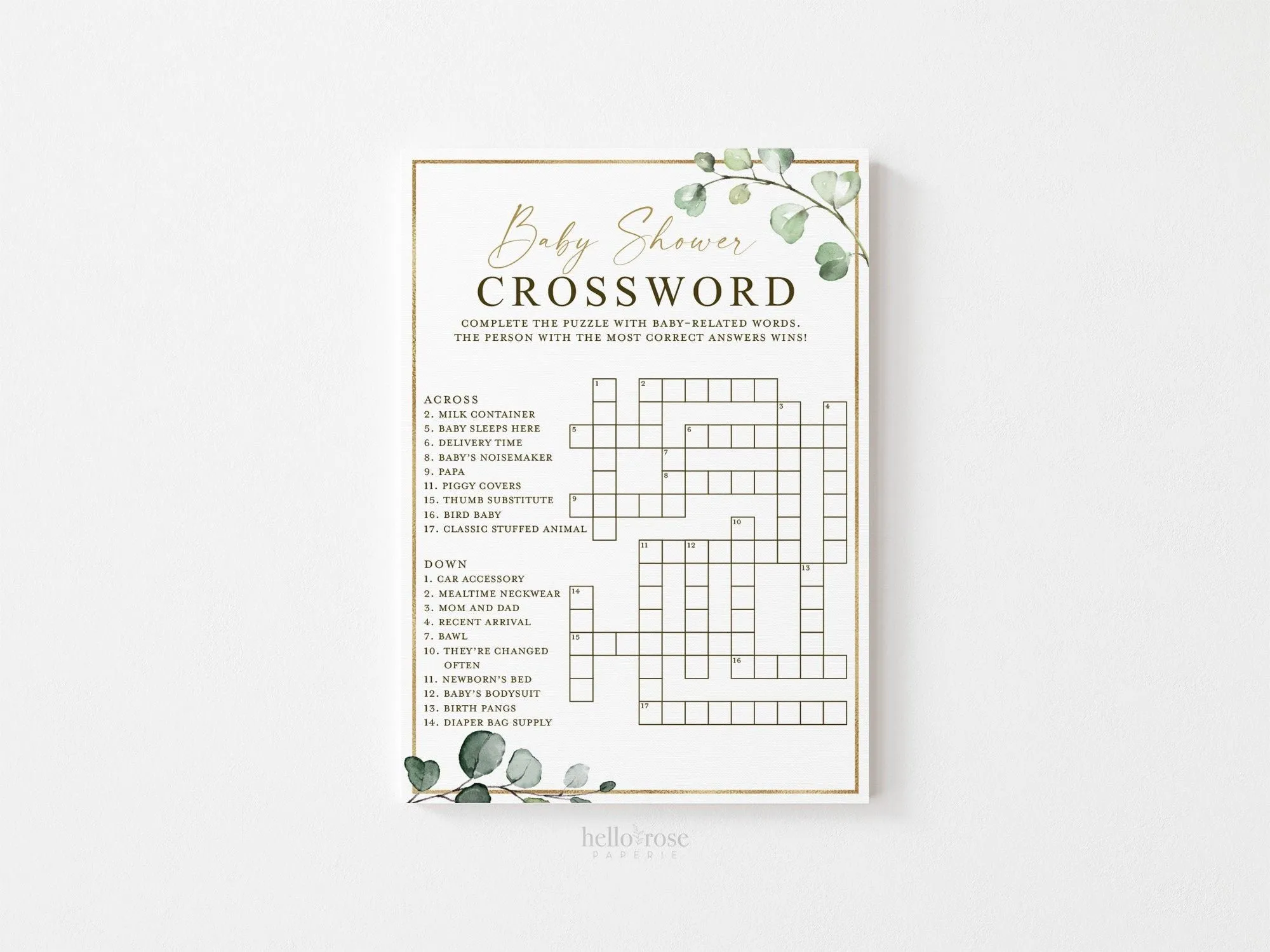 Juego de Crucigramas de Baby Shower para Imprimir. Verde y - Etsy México