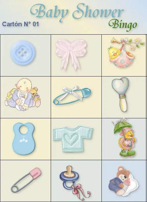 Juegos de loteria para baby shower para imprimir gratis - Imagui