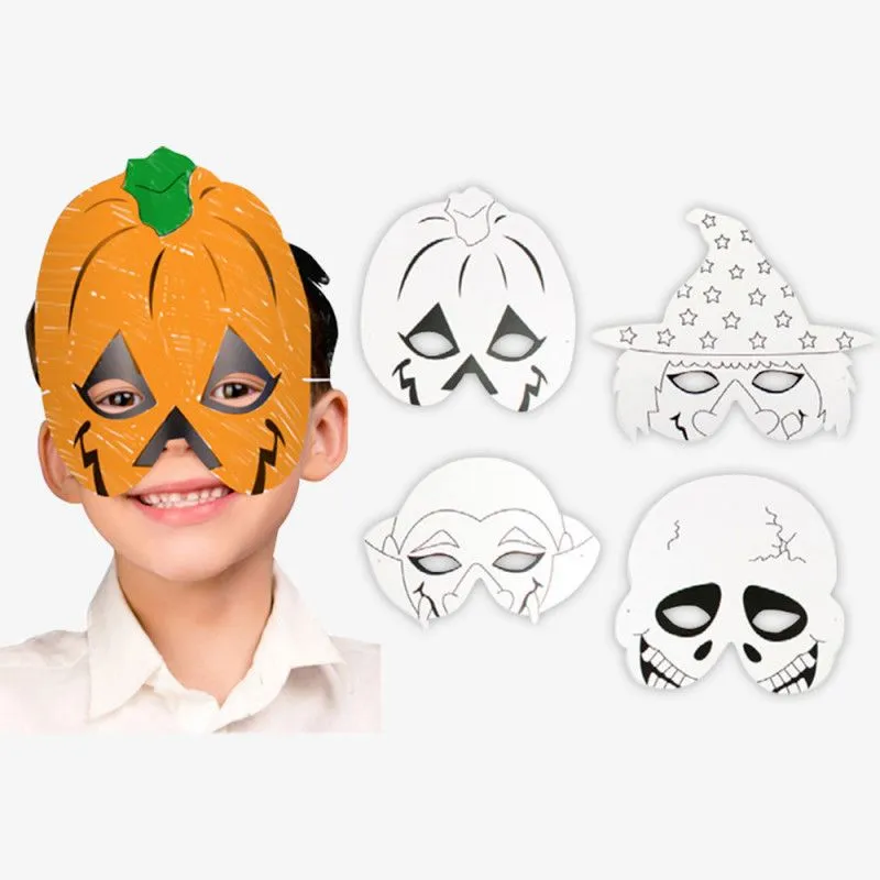 1 juego de 4 máscaras de Halloween para colorear