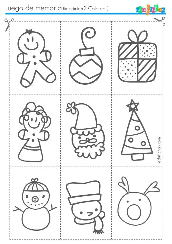 Juego de memoria con dibujos de Navidad. Coloreable. Imprime 2 ...