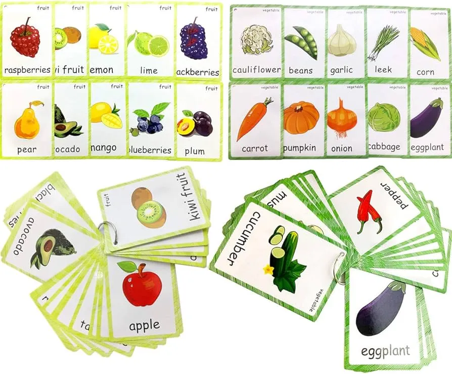 Juego de tarjetas flash de frutas y verduras para niños | Tarjeta de  aprendizaje para niños