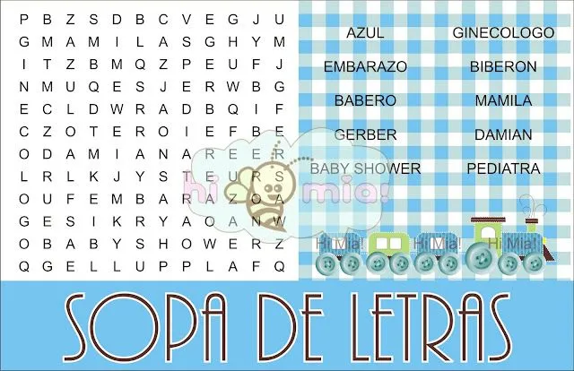 Sopa de letras para imprimir de baby shower de niño - Imagui