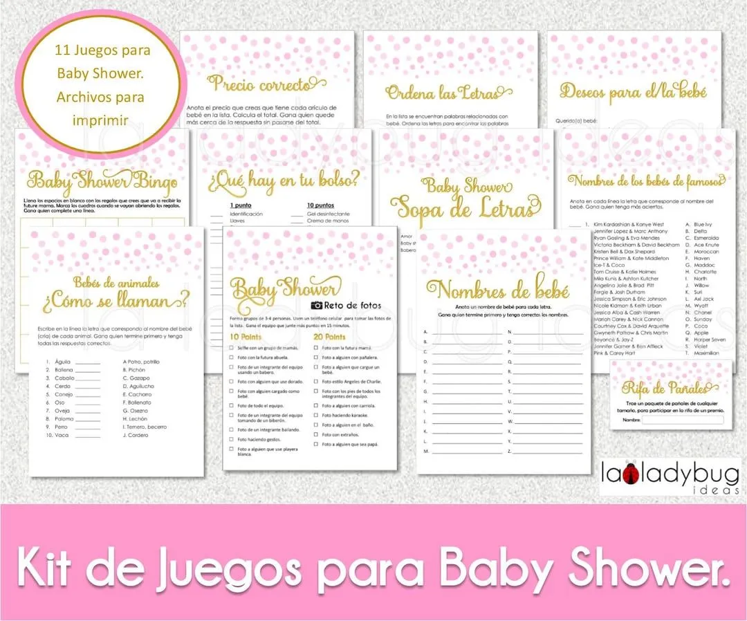 Juegos baby shower de niña para imprimir. 11 juegos. Baby - Etsy México