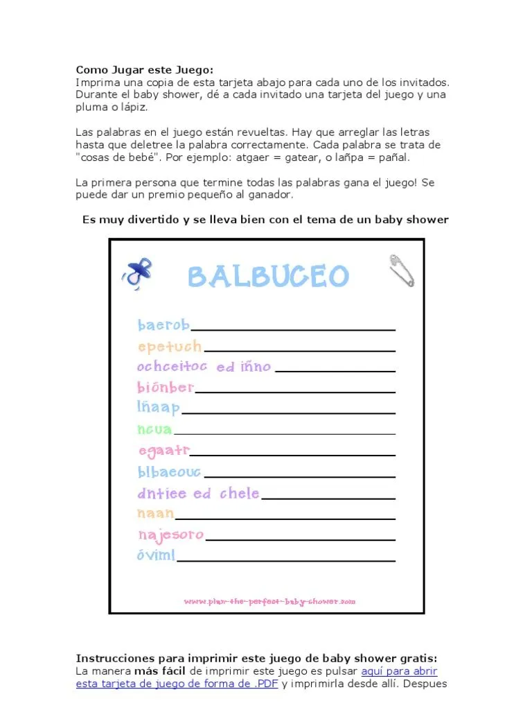 Juegos Baby Shower | PDF | Formato de Documento Portable | Informática y  tecnología de la información