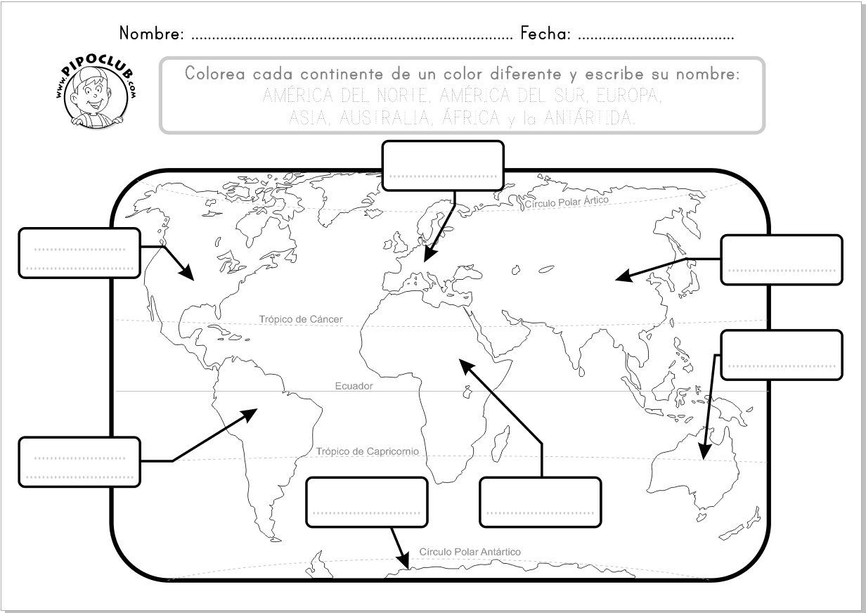 Los 6 continentes para colorear - Imagui