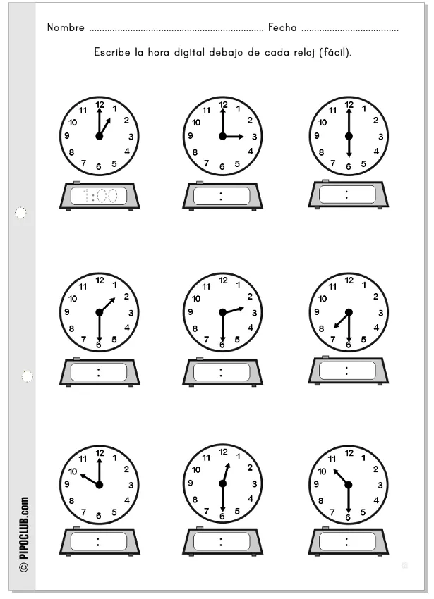 JUEGOS EDUCATIVOS PIPO: RELOJES Y TIEMPO