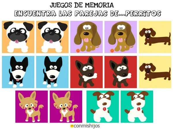 Juegos de memoria. Encuentra las parejas de perritos