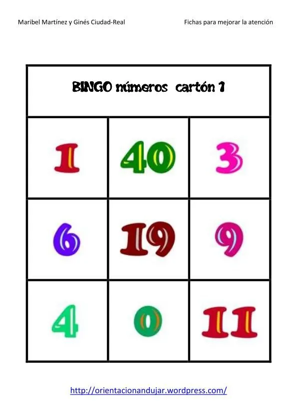 Juguemos al bingo con los números -Orientacion Andujar