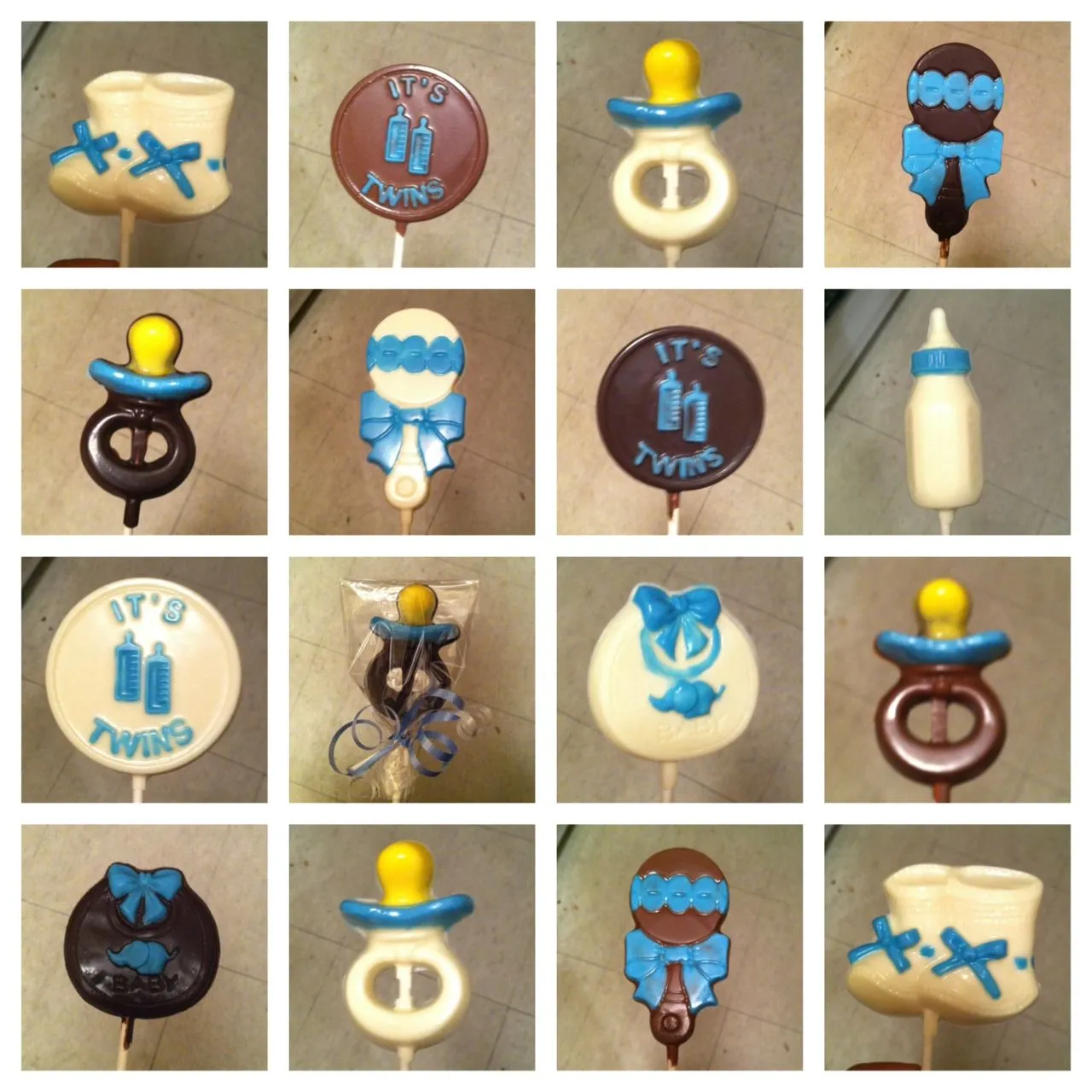 Julie Bakes: Twin baby shower chocolate lollipops