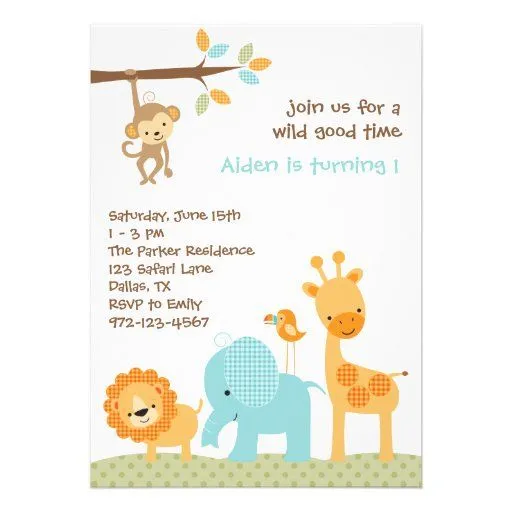 Jungle Animals Safari Baby Shower Blue Invitaciones para cualquier ...