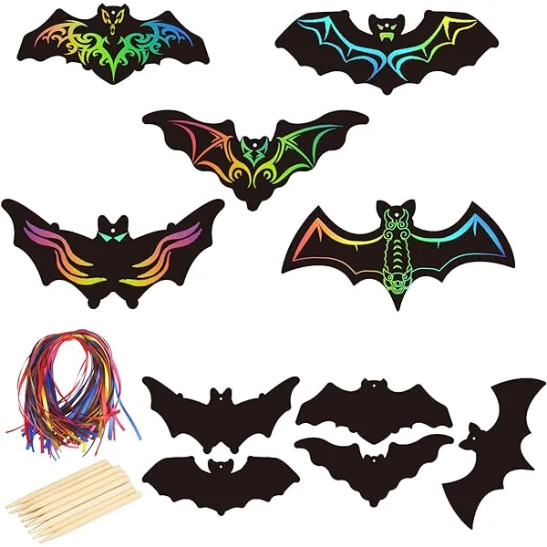 KATOOM 50pcs Scratch Art de Halloween Murciélago Rascar de Papel para Niños  Rascado Dibujo con 12 punteros de Madera y 50 Cintas, Ideales para  Manualidades y Decoraciones Infantiles de Halloween : Amazon.es: