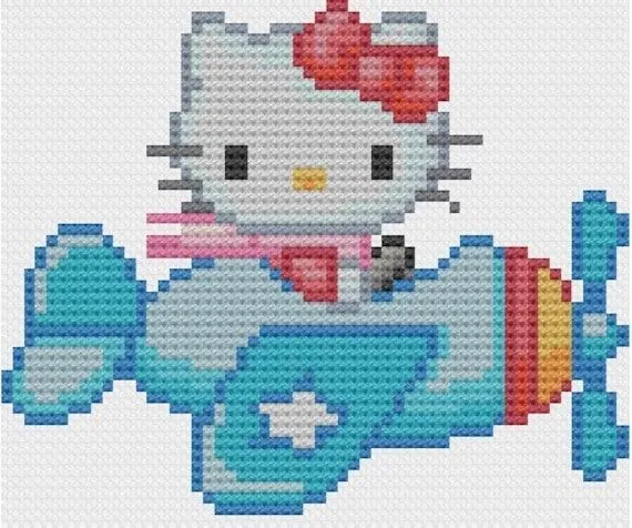 Kawaii Hello Kitty Airplane Cross stitch by NostalgicLacquer