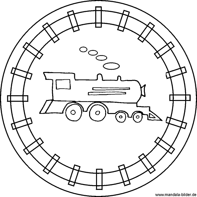 Kinder Mandala Malvorlage - Lokomotive, Eisenbahn und Dampflokomotive