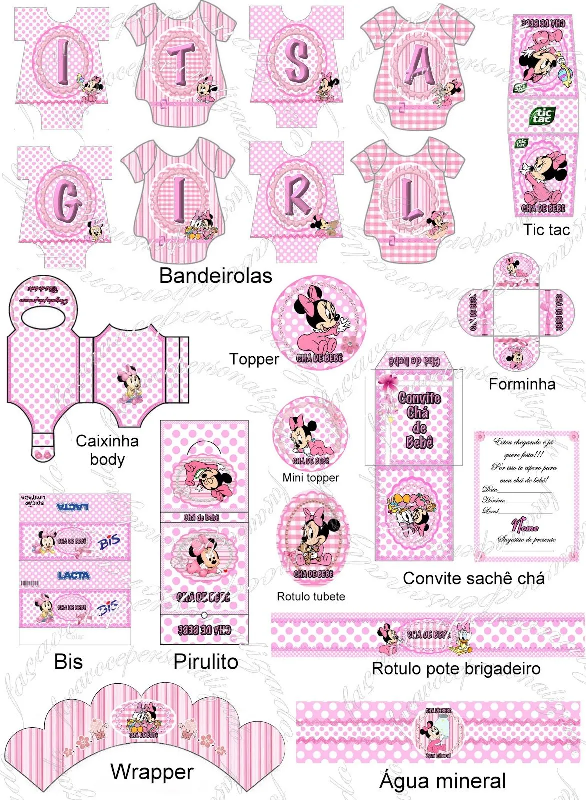  ... : Kit festa chá de bebê Minnie baby rosa e branco para imprimir