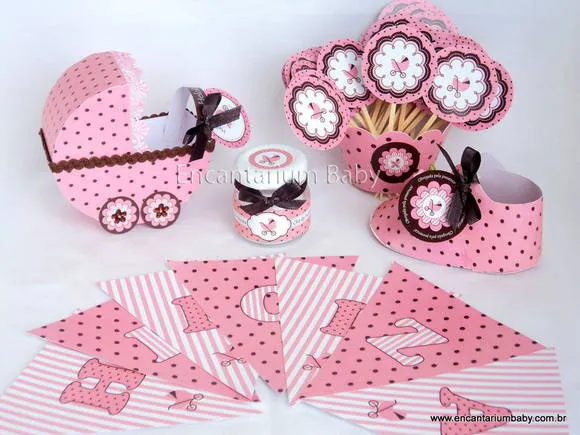 KIT MARROM E ROSA CHÁ DE BEBÊ | Encantarium Baby | Elo7