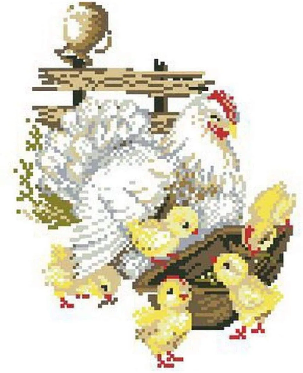 Kit de punto de cruz para bordar Ver pollitos fuera de la canasta Impresión de 30x40