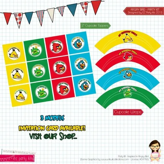 Feliz Cumpleaños Angry Bird Kit Imprimible por EZPARTYKITS