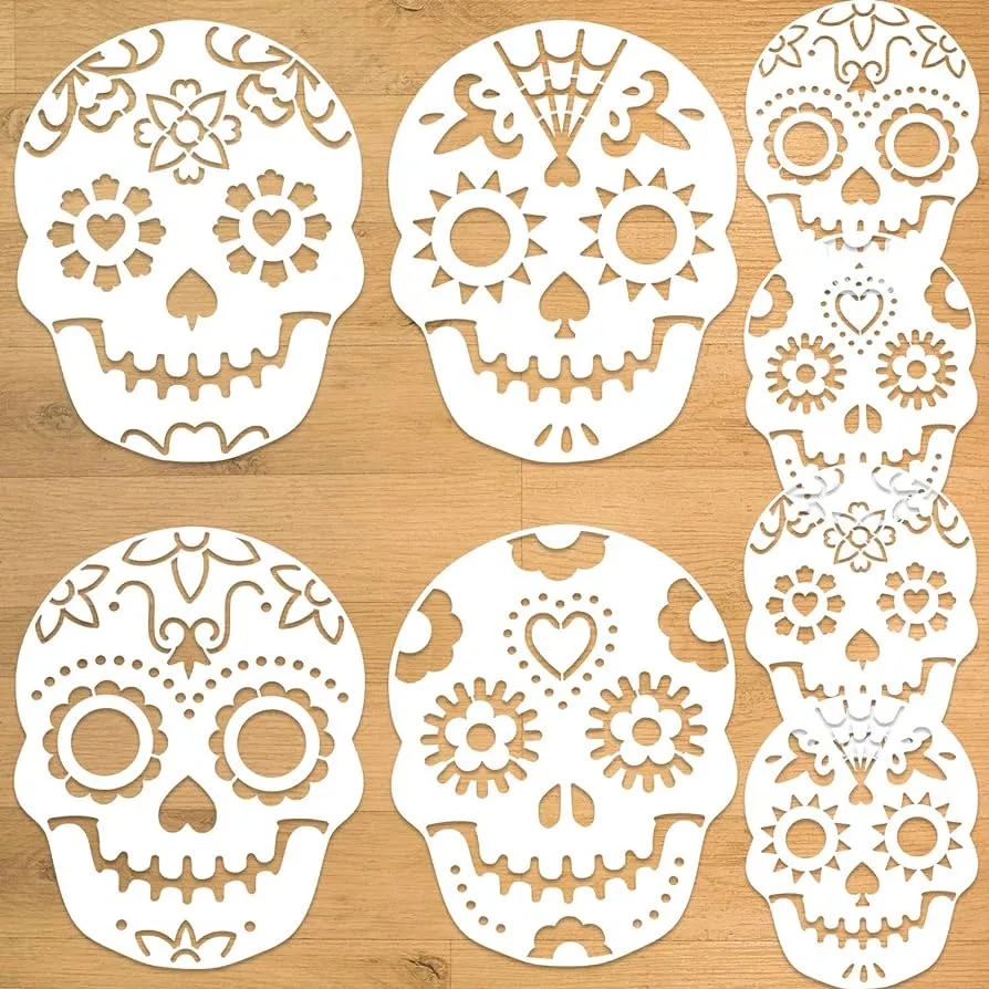 Konsait Paquete de 8 plantillas para tartas del Día de los Muertos,  plantillas para tartas de