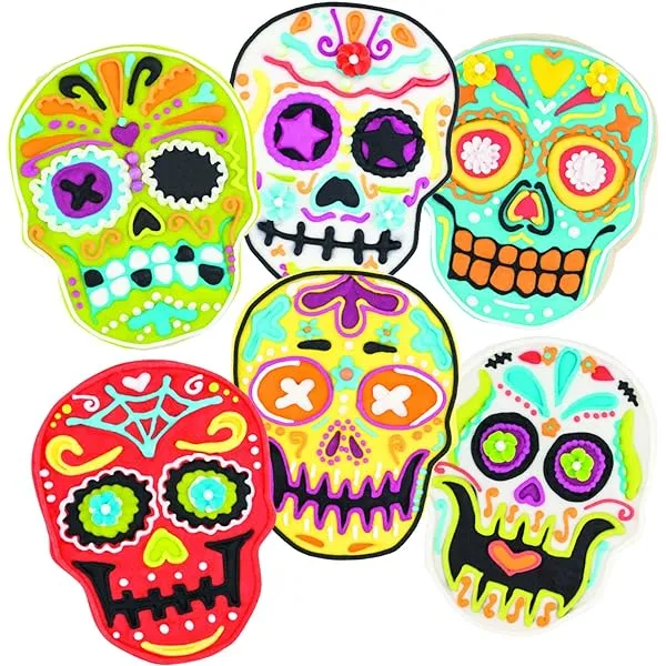 Konsait Paquete de 8 plantillas para tartas del Día de los Muertos, plantillas para tartas de calavera de azúcar, Día de Los Muertos, fiesta mexicana, Halloween, reutilizables, galletas, herramientas para moldes de