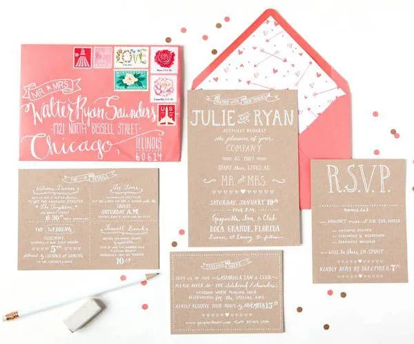 Kraft Y Coral Invitaciones De Boda De Julie Ryan #2049182 - Weddbook